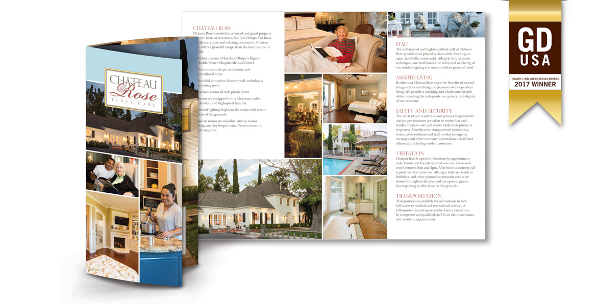 GDUSA Award Winning Color Brochure Design for Health Care Residence - Atascadero Graphic Designer - Graphic Design Team - Marketing and Design - Studio 101 West Graphic Design