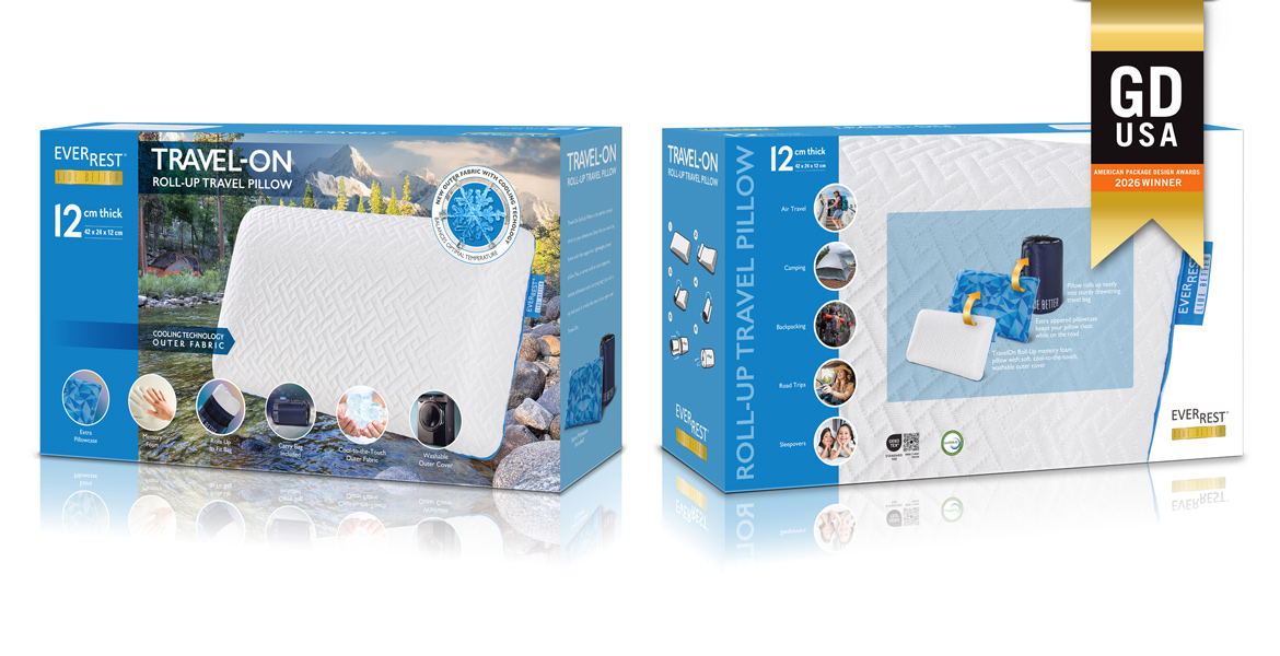 Award Winning Packaging Design - Memory Foam Pillow Box Design - Graphic Design USA Awards Winner - GDUSA American Graphic Design 2026 Winner - Graphic Design Near me in San Luis Obispo - Graphic Designer- Studio 101 West Marketing and Design